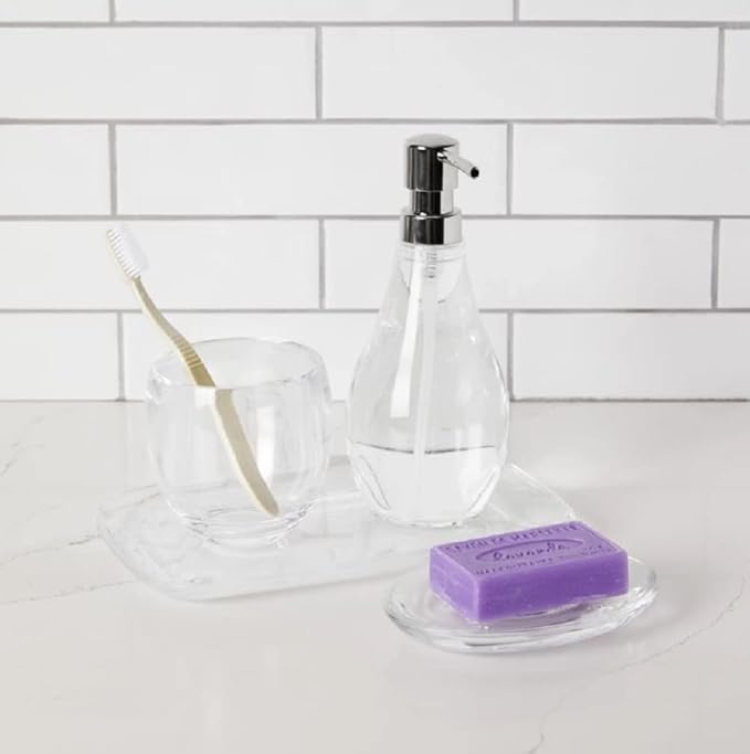 Umbra Droplet Acrylic Soap Dish Container For Bathroom - Acrylic Soap Bar Holder For Bath Sink - Nicely Fits Into Amenity Tray and Holds the Soap Bar Preventing It From Dirt and Ensures Zero Waste