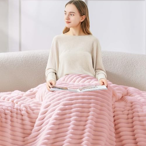 BEDELITE Ribbed Pink Throw Blanket for Couch, 50"x60" - Image 3