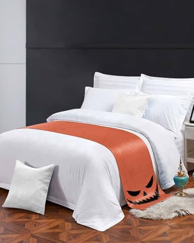 Halloween Black Ghost Scary Face Bed Runners for Bedroom Hotel,Decorative Bedding Scarf Horror Element on Orange Bed End Blanket Bedding Runner Scarves for King Size Bed,102x20in - Image 4