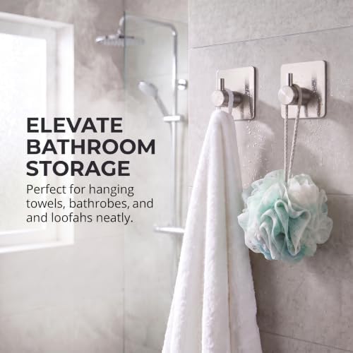 Fotosnow Adhesive Wall Hooks, 15lbs Stainless Steel Heavy Duty No Drill Towel Hooks for Bathroom Kitchen Entryway Dorm-6 Packs - Image 4