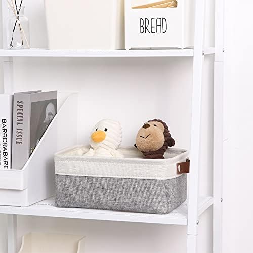 DULLEMELO Small Collapsible Fabric Basket for Organizing, Shelves, Closets, Laundry, Nursery, Decorative Gift Basket (White & Gray) - Image 4