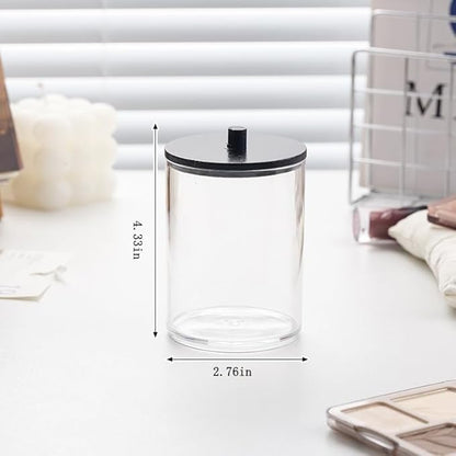 3 Pack Qtip Holder Dispenser for Cotton Swabs, Balls, Pads,Floss Picks- Bathroom Small Clear Plastic Canister Apothecary Jar Set Essentials Accessories Decor,Vanity Storage Organizer