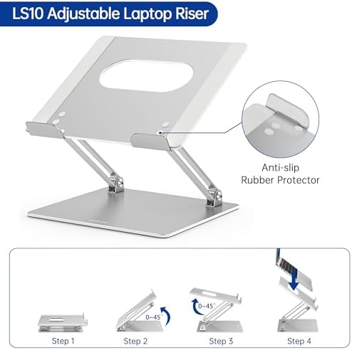 BESIGN LS10 Laptop Stand for Desk, Ergonomic Adjustable Notebook Tablet Stand, Foldable Laptop Riser, Portable Desktop Book Stands, Computer Holder Compatible with 10-14" Laptops, Silver - Image 5