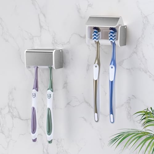 2 PCS Toothbrush Holders Wall Mounted with Cover (2, Brushed Silver) by PARKMANI