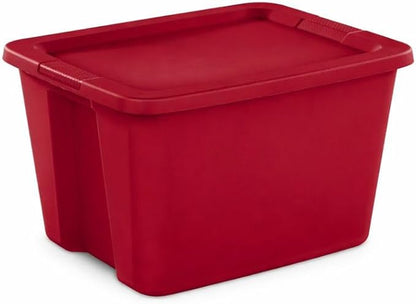 18 Gallon Plastic Storage Tote with Secure Snap-On Lid, Stackable Storage Bin for Linens, Seasonal Decor, Keepsakes & Home Organization (Red)
