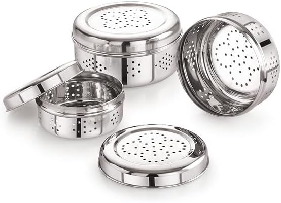 Stainless Steel Spice Container with Perforated Lid for Refrigerator Storage, Round