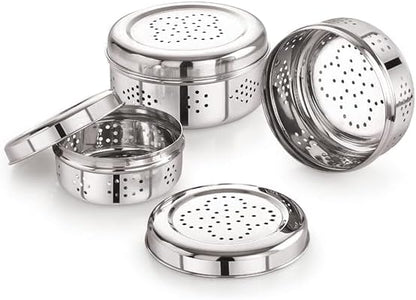 Stainless Steel Spice Container with Perforated Lid for Refrigerator Storage, Round