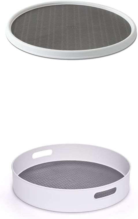 Copco 255-0186 Non-Skid Pantry Cabinet Lazy Susan Turntable, 18-Inch, White/Gray - 2555-0186 and Copco Non-Skid Under-Sink Pantry Cabinet Kitchen Organizer, 18-Inch, White/Gray 2