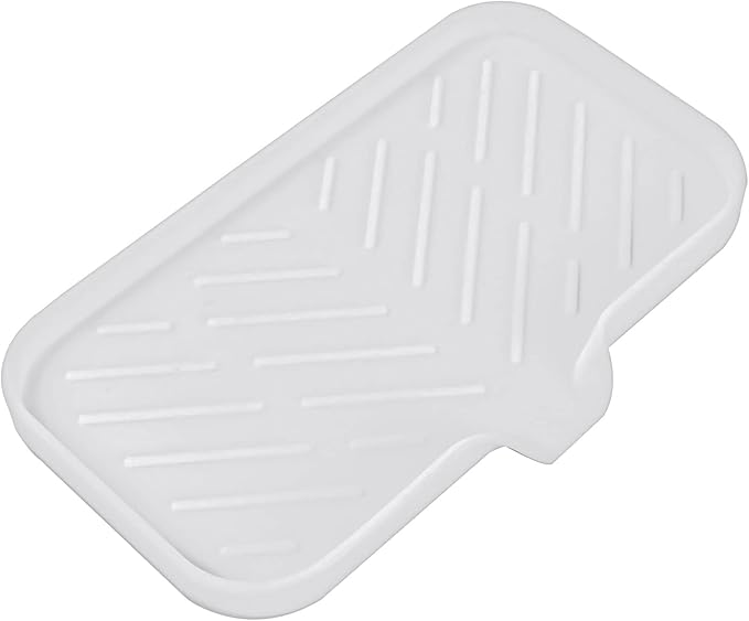 MicoYang Silicone Bathroom Soap Dishes with Drain Spout-Bathroom and Kitchen Sink Organizer,Sponge Holder,Dish Soap Tray,Perfect for Dispenser,Scrubber,Bottle,Cup on Sink or Counter-White 9.6"×5.3"