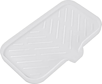 MicoYang Silicone Bathroom Soap Dishes with Drain Spout-Bathroom and Kitchen Sink Organizer,Sponge Holder,Dish Soap Tray,Perfect for Dispenser,Scrubber,Bottle,Cup on Sink or Counter-White 9.6"×5.3"