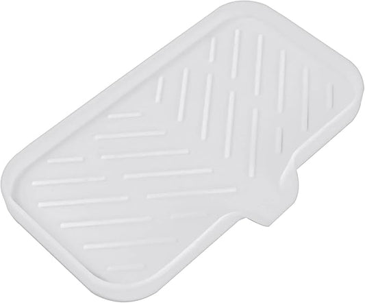 MicoYang Silicone Bathroom Soap Dishes with Drain Spout-Bathroom and Kitchen Sink Organizer,Sponge Holder,Dish Soap Tray,Perfect for Dispenser,Scrubber,Bottle,Cup on Sink or Counter-White 9.6"×5.3"
