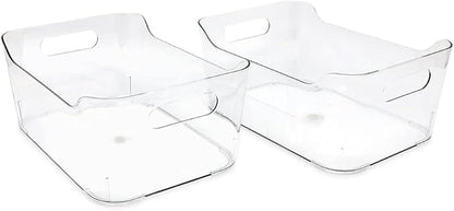Isaac Jacobs 2-Pack Small Clear Storage Bins (9.4” x 6.7” x 4.1”) w/Handles, Plastic Box Set, Home, Office, Fridge, Freezer, Kitchen, Pantry Organization Container, BPA-Free/Food Safe (Small, 2-Pack)