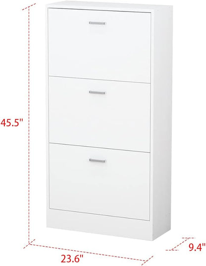 AGOTENI Shoe Cabinet with 3 Flip Drawers, Shoe Storage Organizer with 2-Tier Shelf, Freestanding Shoe Rack for Entryway Hallway, Living Room, White