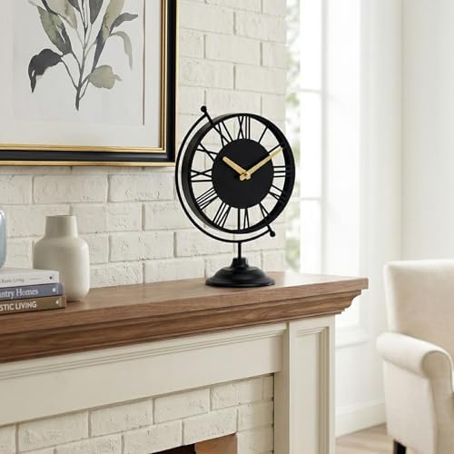 EMAX HOME Unique Globe Black Table Clock, Silent Non-Ticking Desk Clock Battery Operated, 10.8 Inch Vintage Mantel Shelf Clock with Roman Numerals for Living Room Decor, Bedroom Nightstand & Office - Image 6
