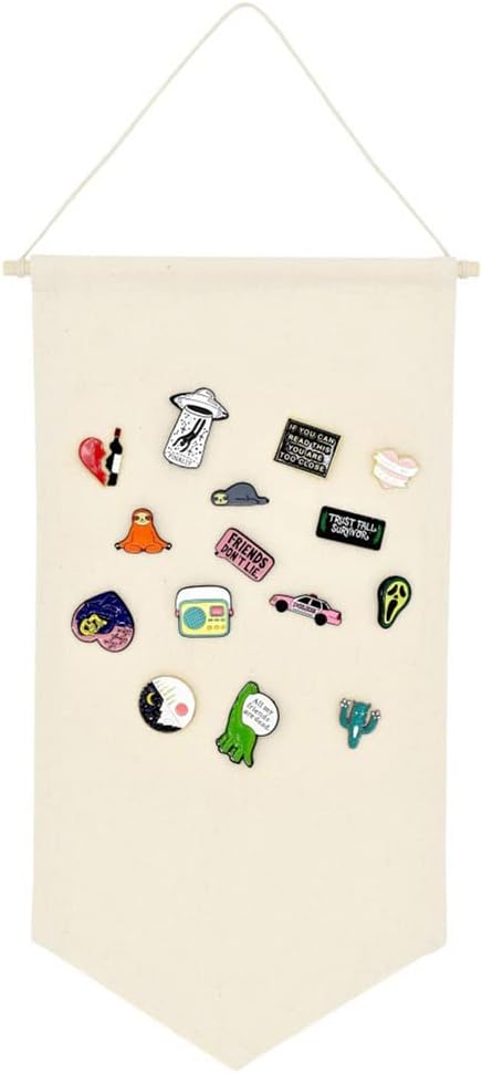 Wall Hanging Brooch Jewelry Storage Case Canvas Display Stand Enamel Pin Display Banner Holder Earrings Necklace Glitter Pin Collection Organizer (Burlywood)