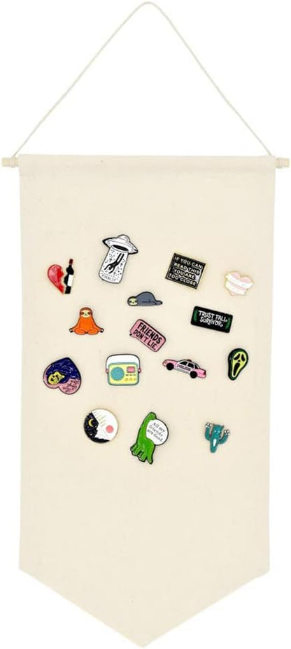 Wall Hanging Brooch Jewelry Storage Case Canvas Display Stand Enamel Pin Display Banner Holder Earrings Necklace Glitter Pin Collection Organizer (Burlywood)