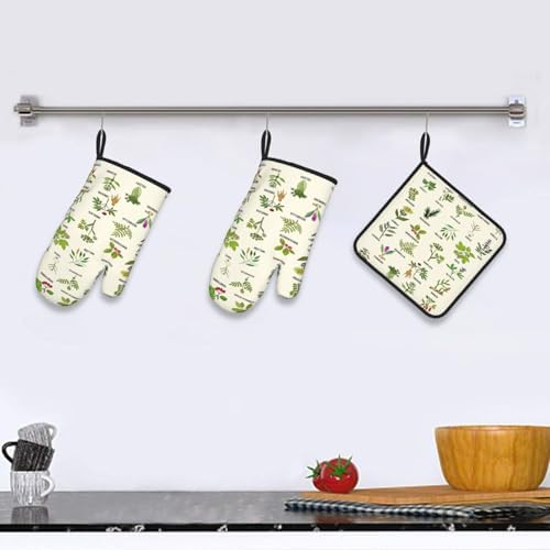 Cute Herbs Botanic Garden Plants Oven Mitts and Pot Holders Sets Heat Resistant for Kitchen BBQ Microwave Baking Grilling Cooks Set of 3 Kitchen Oven Glove - Image 6