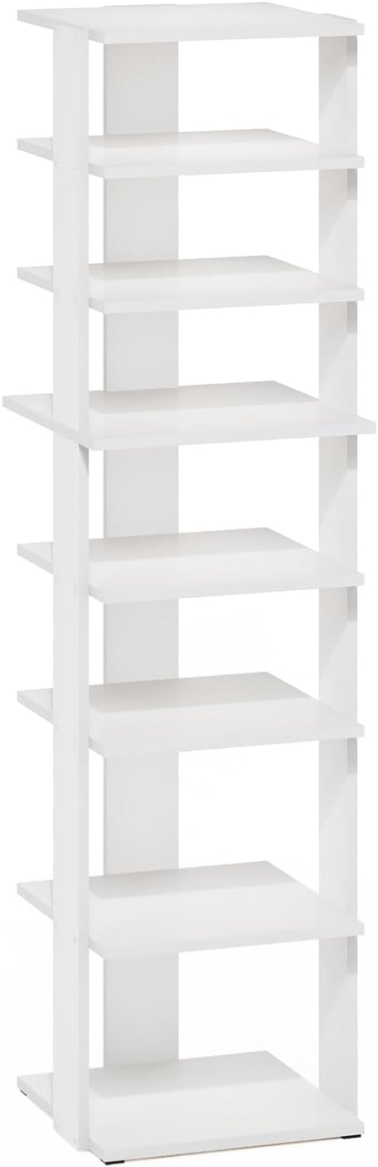 Furinno Compact Vertical Shoe Rack, 8-Tier Narrow Shoe Organizer, Free Standing Shoe Storage, Shoe Shelf for Boots, Sneakers, 12 x 12.6 x 46.7, for Closet, Entryway, Office, Garage, White