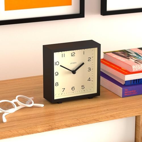 JONES CLOCKS® Disco Desk Clock | Sleek Square Design | Black | Stylish and Easy to Read for Shelf, Table, Mantel or Bedside - Image 4