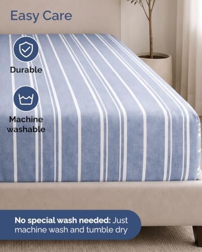 CGK Linens 2 Pack Extra Deep Twin Fitted Sheets - Blue Stripes - Image 6