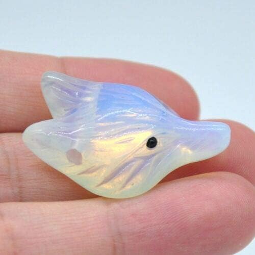 1.4'' Hand Carved Crystal Gemstone Fox Head for Necklace Pendant Bead (White opalite)