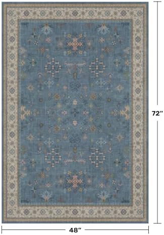 Washable 4x6 Small Rug for Living Room, Area Rug for Kitchen, Bedside, Large Entryway Indoor - Stain Resistant Non Slip with Rubber Backing, Unique Floral Aethestic Décor, Light Blue & Aqua - Image 2