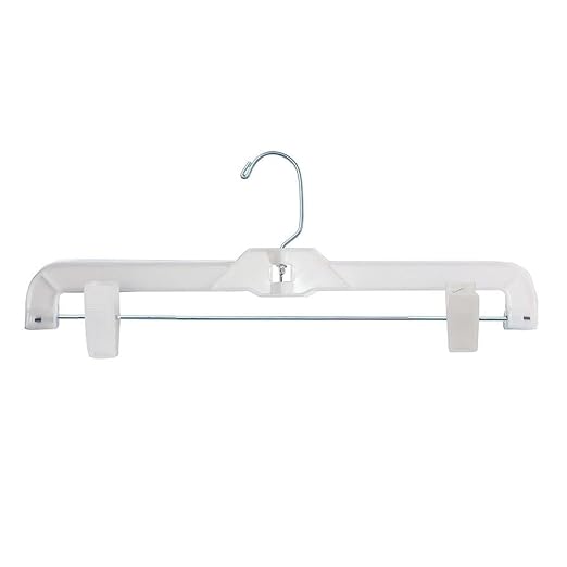 NAHANCO 1600PCLH Plastic Skirt/Pant Hangers, Heavy Weight with Long Hook and Plastic Clips, 14" White Hi-Impact (Pack of 100)