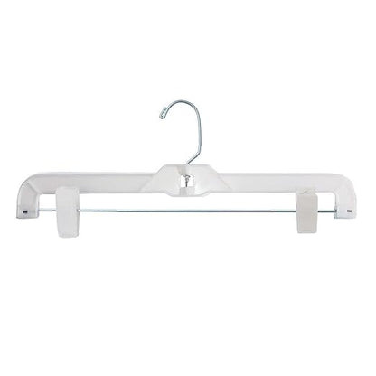 NAHANCO 1600PCLH Plastic Skirt/Pant Hangers, Heavy Weight with Long Hook and Plastic Clips, 14" White Hi-Impact (Pack of 100)