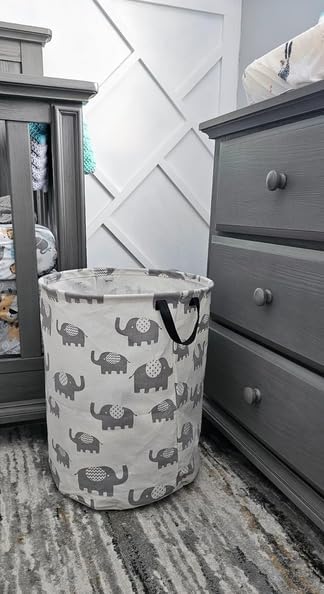Round Elephant Laundry Basket,Collapsible Laundry Hamper for Nursery,Cute Elephant Toy Storage Bin for Kids,Waterproof Storage Basket for Home,Bedroom,Playroom,New Parent Gift(Grey Elephant)