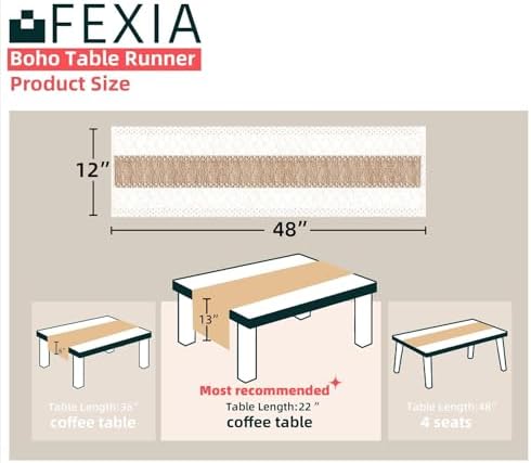 FEXIA Boho Table Runner for Fall Home Decor 12x48 Farmhouse Woven Runner - Image 2
