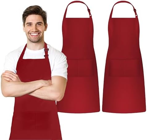 Adjustable Bib Apron 100% Polyester Kitchen Aprons Waterdrop Resistant Aprons with Adjustable Strap, Pockets & Long Ties by AvalonKitchen