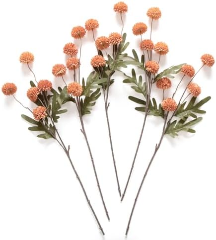 Laelfe Artificial Pompon Mum Burnt Orange, 5Pcs Fake Kiku Flowers Silk Small Mini Chrysanthemum Ball Faux Mum Decor for Vase Filler DIY Bouquet Centerpieces Arrangements Shower(Burnt Orange) by Laelfe
