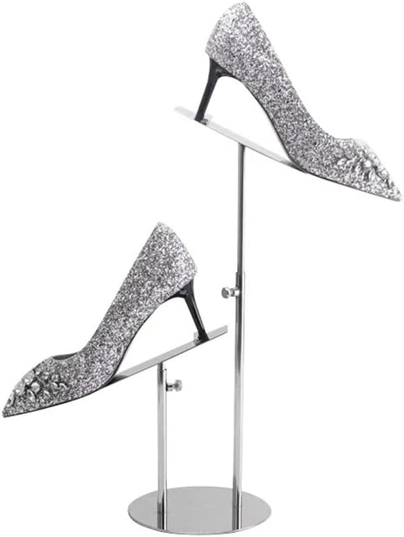 Shoe Display Stand for Retail Store Stainless Steel Height Adjustable Countertop Double-Headed High Heel Shoe Display Risers Stand Rack for Vendors Photos