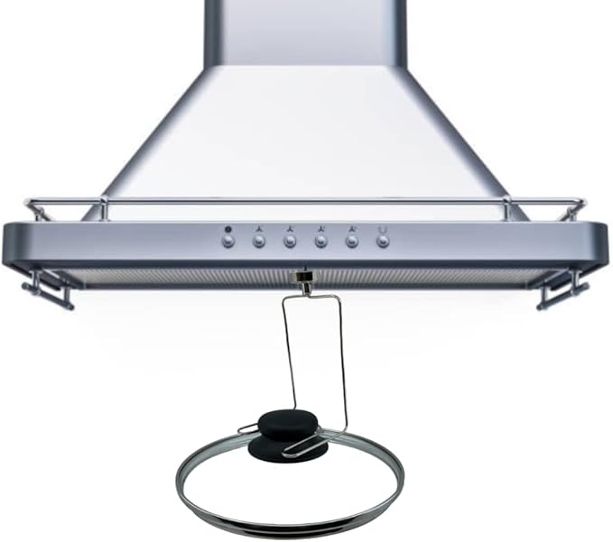 Magnetic Pot Lid Holder Organizer For Hood Vent - Keep Kitchen Counter Clean with Heavy Duty Hook Lid Holders and Spoon Rests for Use While Cooking; Stove Stand for Lids | Unique Kitchen Gadgets