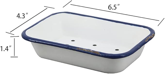Joy Choice 6.5" Farmhouse Soap Dish with a Tray - White Metal Soap Dish for Bathroom, Tub and Kitchen, Farmhouse Sponge Holder for Kitchen Sink(White)