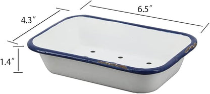 Joy Choice 6.5" Farmhouse Soap Dish with a Tray - White Metal Soap Dish for Bathroom, Tub and Kitchen, Farmhouse Sponge Holder for Kitchen Sink(White)