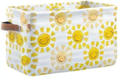 Cute Sunshine Storage Basket Bin, Large Cube Storage Box Canvas Collapsible Storage Organizer for Home Office Closet - 15 L x 11 W x 9.5 H