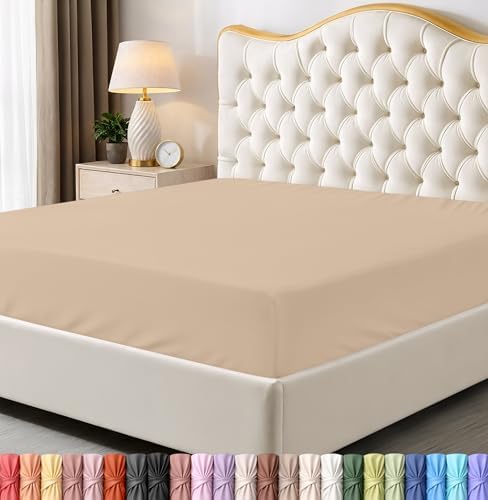 Queen Fitted Sheet, Ultra Soft Fits Up to 15 Inch Deep Pocket, Beige by UTOPIABEDDING