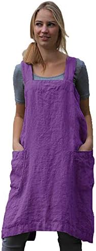 Larmliss Women's Pinafore Square Apron Baking Cooking Gardening Works Cross Back Cotton/Linen Blend Dress with 2 Pockets by Unknown