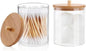2 Pack Acrylic Qtip Holders, Large Cotton Round Holder with Bamboo Lid Clear Apothecary Jars Bathroom Canister Storage for Q-Tips, Cotton Pads & Swab, Hair Ties, Makeup Brush Organizing