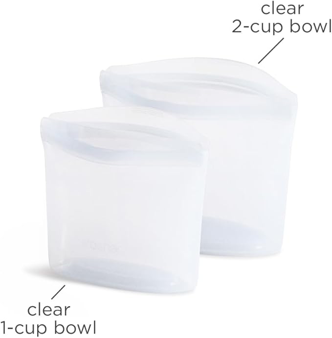 Stasher Silicone Reusable Food Storage Bags, 2-Pack Bowls, Reusable Freezer Bags, Microwave, Dishwasher, Oven Safe, Sous Vide, Lunch Containers, Eco Friendly, Food-safe Silicone Snack Bag, Clear | Reusable Food Bags