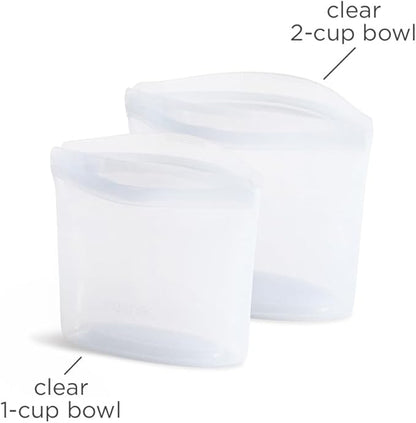 Stasher Silicone Reusable Food Storage Bags, 2-Pack Bowls, Reusable Freezer Bags, Microwave, Dishwasher, Oven Safe, Sous Vide, Lunch Containers, Eco Friendly, Food-safe Silicone Snack Bag, Clear | Reusable Food Bags