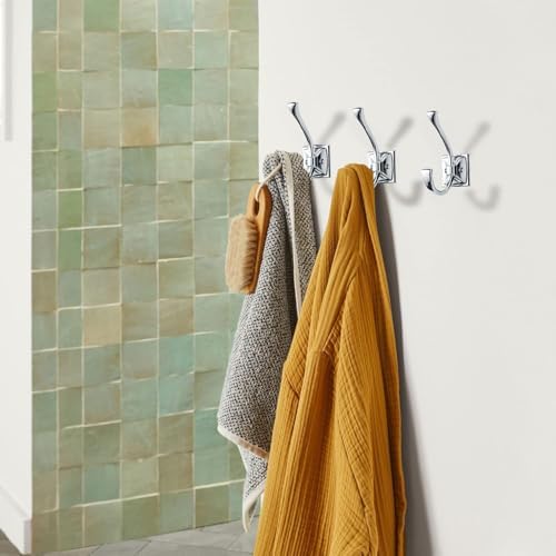 Large Wall Hooks - 2 Pack Polished Chrome Coat Hooks for Hanging Coats, Towels, Robes - 4.35 Inch Double Wall Mounted with Screws for Keys, Bags, Cups, Hats - Image 5
