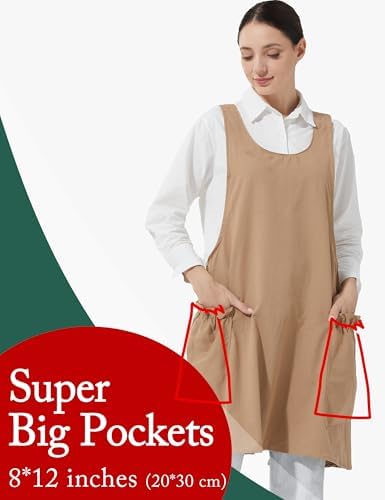 Cozy Adjustable Cross Back Aprons for Women with Pockets Cotton Linen Cooking Kitchen Baking - Image 2