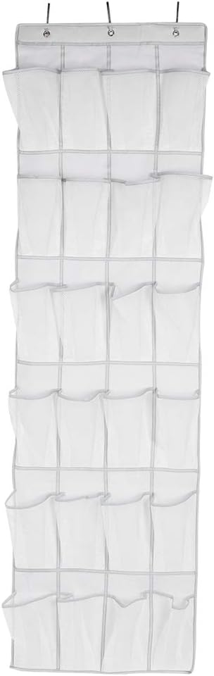 24 Pockets Non Woven Folding Hanging Door Closet Storage Bag, Shoes Organizer with 6 Layers, Translucent Breathable Shoe Storage Bag for Door or Closet