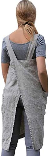 VLZUFE Cotton Linen Apron for women Cross Back Apron Pinafore Dress for Baking Cooking Gardening Work - Image 3