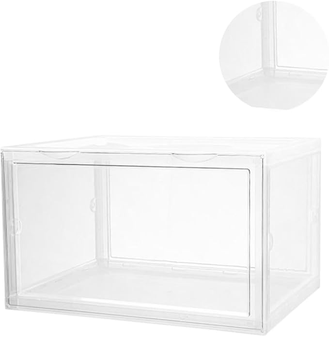 Shoe Storage Box with Dustproof Door Buckle, Stackable Shoe Organizer Container for Sneaker and Boot Closet Storage