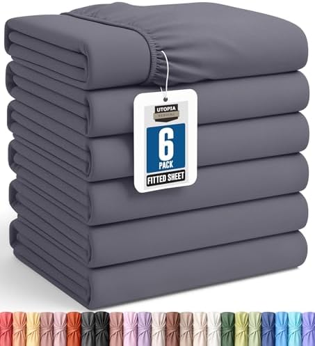 Pack of 6 King Fitted Sheet, Fits Up to 15 Inch Deep Pocket, Grey by UTOPIABEDDING