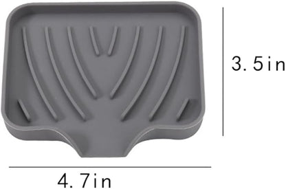 1 Pack Silicone Soap Dish with Drain, Kitchen Sink Sponge Holder, Self Draining Bar Soap Holder for Shower Bathroom Kitchen Counter Sink, Keep Soap Dry, Easy to Clean, Grey