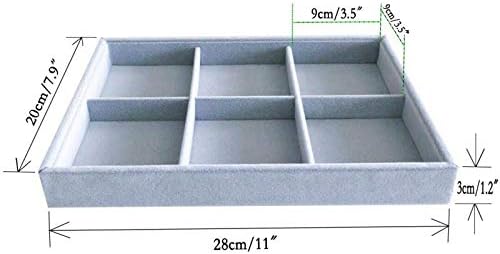 6-Grid Stackable Premium Quality Grey Velvet Jewelry Organizer Multi Function Rearrangeable Divider for Collectibles Jewelry Necklace Earring Ring Buttons Precious Stone Art Delicate